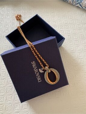 Swarovski Rose Gold and Clear Crystal Double Oval Pendant Necklace
